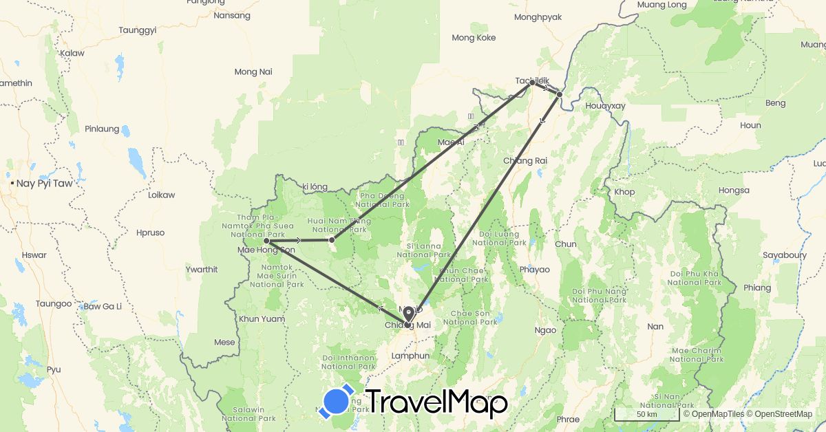 TravelMap itinerary: driving, motorbike in Thailand (Asia)